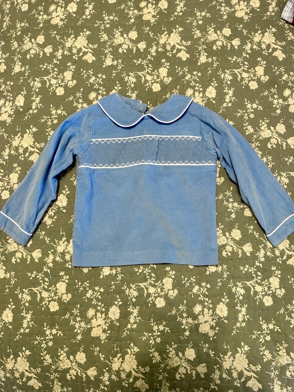 Lullaby Set Blue Corduroy Long-Sleeve Boys' Top with Smocking & Peter Pan Collar